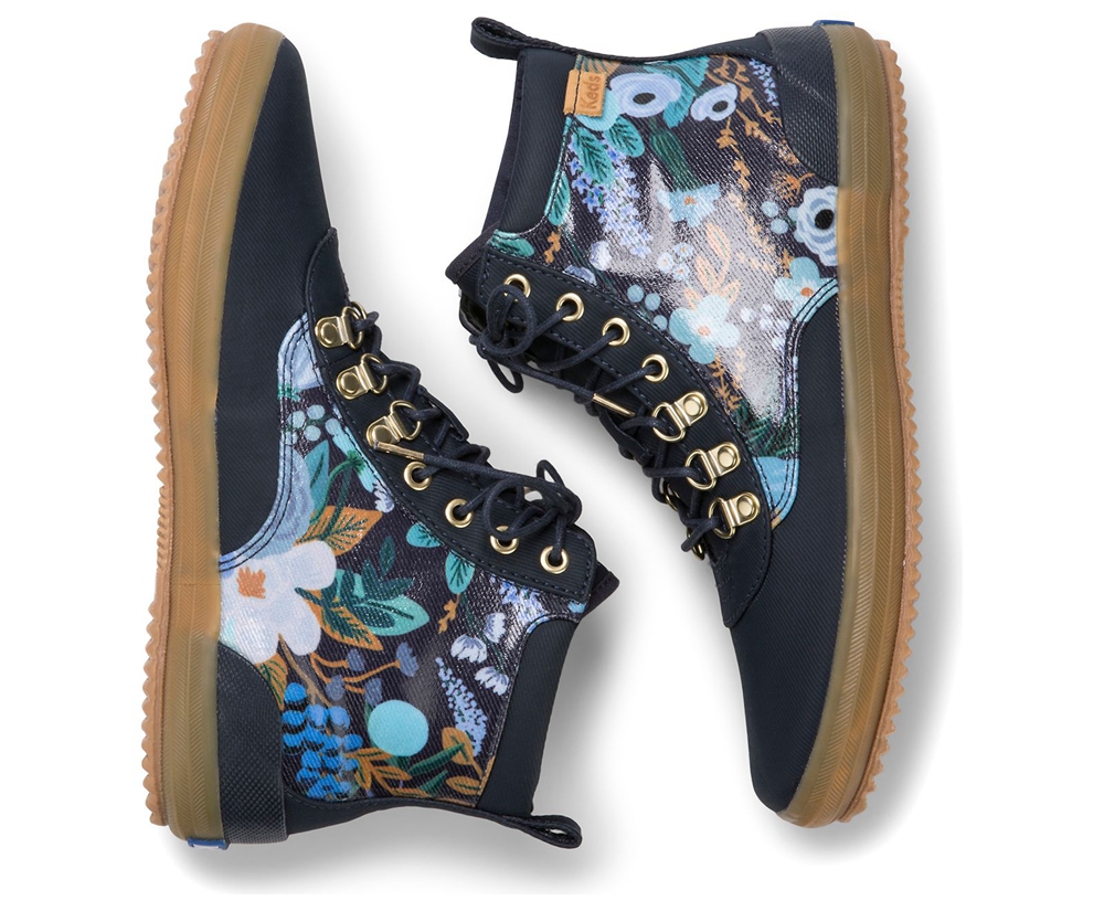 Womens Keds Boots - Rifle Paper Co. Scout Water-Resistant Garden Party - Navy - 5402-UIGXJ